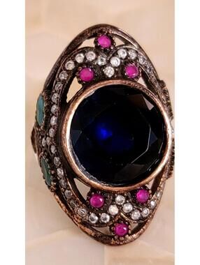 Turkish Ottoman Design Silver and Brass Ring Size 8